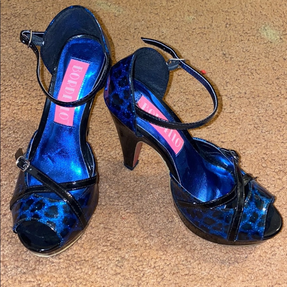 Bordello Blue Glitter Leopard Heels